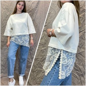 Luna oversize marškinėliai su nėriniais
