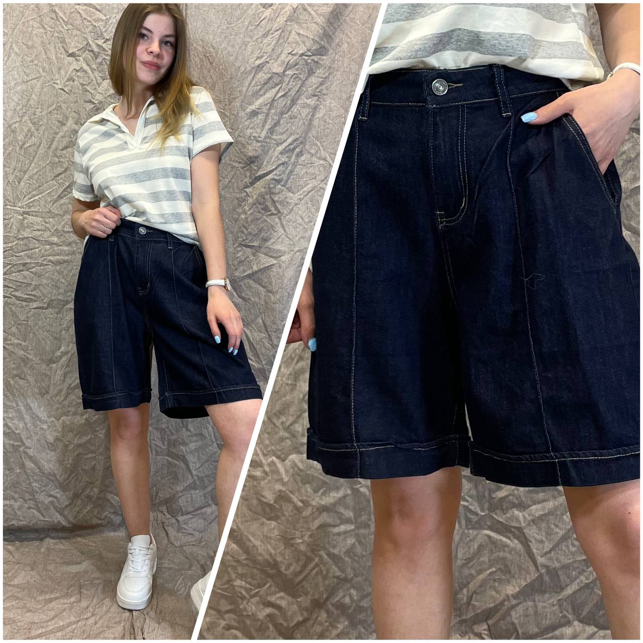 Denim Flow platūs džinsiniai šortai